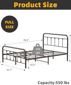 Metal Platform Bed Frame with Vintage Headboard and Easy Assembly 2