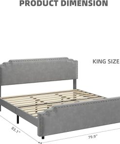 GAOMON King Size Velvet Upholstered Platform Bed Frame in Grey 2