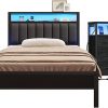 FSTAR Queen Size Upholstered Bed Frame with Storage & LED Lights 4