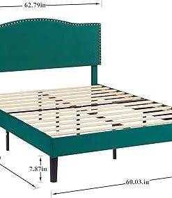 VECELO Full Bed Frame Upholstered Headboard Strong Support Easy Assembly 2