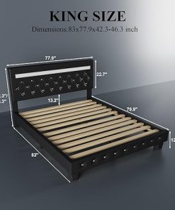 Modern King Size LED Bed Frame with Adjustable Headboard and Charging Station 2