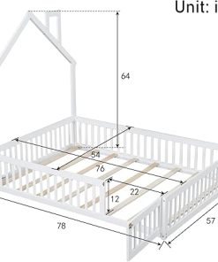 Montessori Full Size Floor Bed Frame with Guardrails and Headboard 2