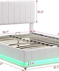 Full Size Lift Up Storage Bed with LED Charging Station and Headboard 2