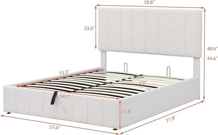 Full Size Upholstered Platform Bed Frame with Storage and Headboard 2 Full Size Upholstered Platform Bed Frame with Storage and Headboard - Image 2