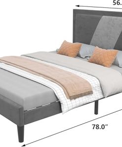 Modern Upholstered Bed Frame with Adjustable Headboard and Wood Slats 2