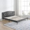 Queen Size Linen Upholstered Bed Frame with Adjustable Headboard 4