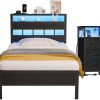 Queen Size Upholstered Platform Bed with Headboard Easy Assembly Gray 4