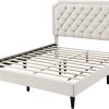 Beige King Size Velvet Upholstered Bed Frame with Wood Slats