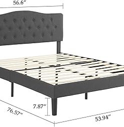 VECELO Upholstered Full Size Bed Frame with Tufted Adjustable Headboard 2
