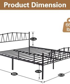 VECELO Queen Size Metal Bed Frame with Headboard No Box Spring Needed 2