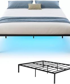 Sturdy Metal Bed Frame with Smart RGB LED Lights and Under-Bed Storage