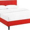 Mid Century Modern Queen Wood Bed Frame with Themed Headboard 4