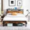 Queen Size Wingback Upholstered Platform Bed Frame Easy Assembly 4