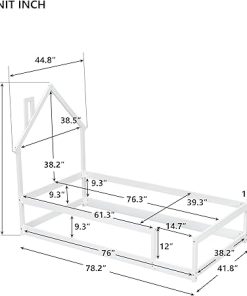 Montessori Twin Floor Bed Frame with House Shape Headboard White 2