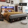 KOMFOTT Full Size Wood Bed Frame with Headboard and Storage Space 4