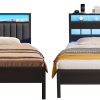 Furnulem Twin Bed Frame with Wood Storage Headboard and Upholstery