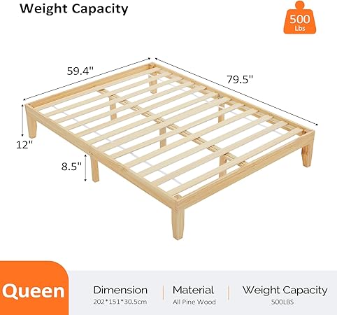 VINGLI Queen Wood Platform Bed Frame 12 Inch Sturdy Easy Assembly 2 VINGLI Queen Wood Platform Bed Frame 12 Inch Sturdy Easy Assembly - Image 2