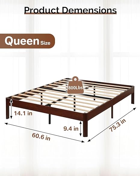 Queen Size Platform Bed Frame 14 Inch Heavy Duty Wood with Storage 2 Queen Size Platform Bed Frame 14 Inch Heavy Duty Wood with Storage - Image 2