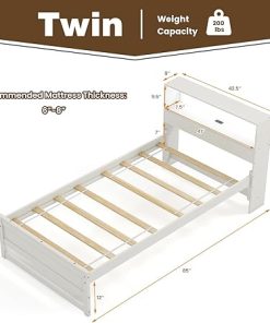 KOMFOTT Twin Size Wood Bed Frame with Storage Headboard and LED Light 2
