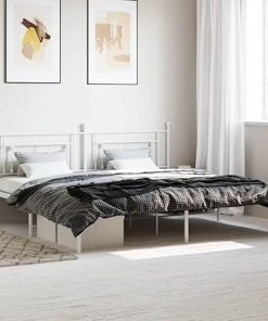 Classic Metal Bed Frame with Headboard Heavy Duty Easy Assembly White 2