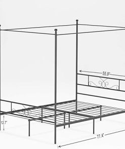 Weehom Full Canopy Bed Frame with Headboard Footboard Metal Black 2