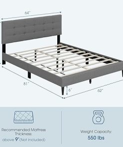 Queen Size Upholstered Platform Bed Frame with Tufted Headboard 2