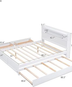 Queen Size Wooden Bed Frame with Storage Headboard and LED Light 2