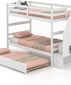 KOMFOTT Twin Over Twin Bunk Bed with Trundle and Storage Stairs KOMFOTT Twin Over Twin Bunk Bed with Trundle and Storage Stairs