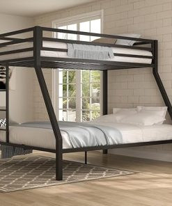 MUTICOR Twin Over Full Bunk Bed Frame with Safety Guardrail and Ladder