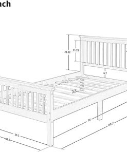JULYFOX Twin Bed Frame Solid Wood Platform with Headboard Oak 300lb 2