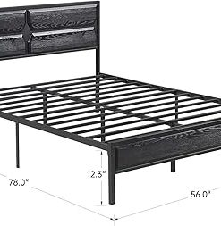 VECELO Full Size Bed Frame with Wood Headboard and Steel Slats 2
