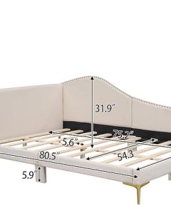 Beige Upholstered Daybed Frame with Backrest and Armrests for Small Spaces 2
