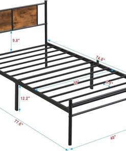 Modern Metal Bed Frame with Wood Headboard, Twin Size, Easy Assembly 2