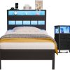 Queen Size Metal Platform Bed Frame with Storage and Charging Station 4