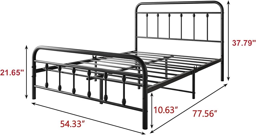 Full Size Metal Bed Frame with Headboard and Footboard Black 2 Full Size Metal Bed Frame with Headboard and Footboard Black - Image 2