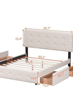 Queen Size Upholstered Platform Bed with Storage and Tufted Headboard 2