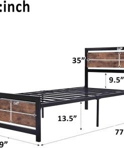 Rustic Wood Bed Frame with Storage Heavy Duty Platform Twin Assembly 2