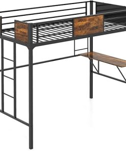 KOMFOTT Twin Loft Bed with Desk and Shelf Heavy-Duty Metal Frame