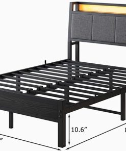 Full Bed Frame with Charging Station and LED Lights Heavy Duty Design 2