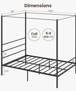 Giantex Full Size Metal Canopy Bed Frame with Sturdy Support Black 2