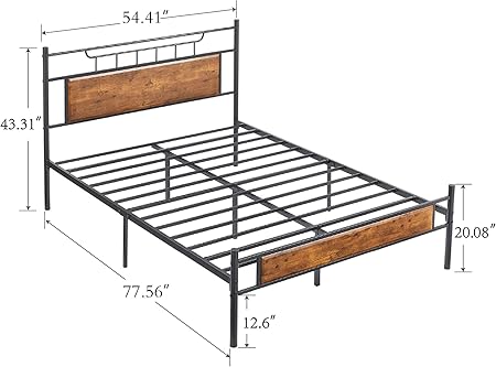 VECELO Full Size Platform Bed Frame with Wood Headboard in Brown 2 VECELO Full Size Platform Bed Frame with Wood Headboard in Brown - Image 2
