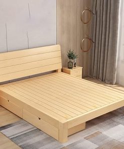 Contemporary Pine Wood Platform Bed Frame with Headboard and Storage 2