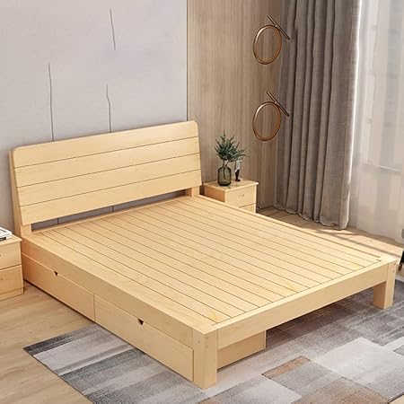 Contemporary Pine Wood Platform Bed Frame with Headboard and Storage 2 Contemporary Pine Wood Platform Bed Frame with Headboard and Storage - Image 2