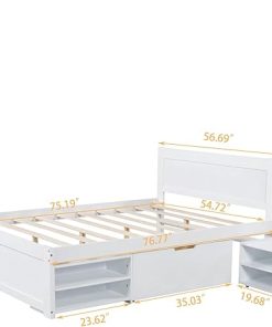 Full Size Platform Bed with Drawer and Shelves for Easy Assembly 2