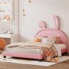 Full Size Upholstered Pink Leather Bed Frame with Bunny Ears