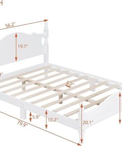 Full Size Wood Platform Bed Frame for Kids White Retro Design 2