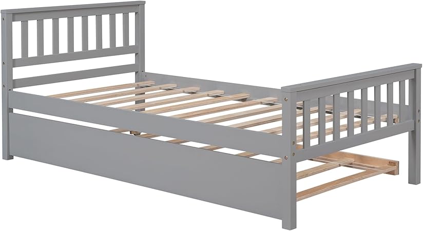 Twin Size Platform Bed with Trundle and Headboard for Kids Teens 2 Twin Size Platform Bed with Trundle and Headboard for Kids Teens - Image 2