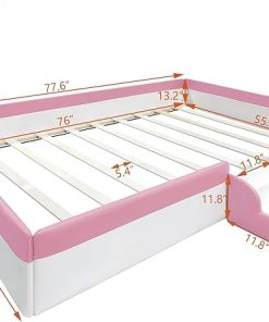 Merax Full Size Upholstered Daybed Frame with Fence and Stairs 2