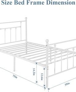 VECELO Twin Size Metal Bed Frame – Platform Mattress Foundation White 2