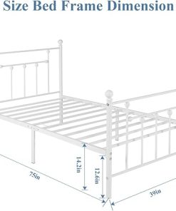 VECELO Twin Metal Bed Frame Heavy Duty Steel Platform Mattress White 2